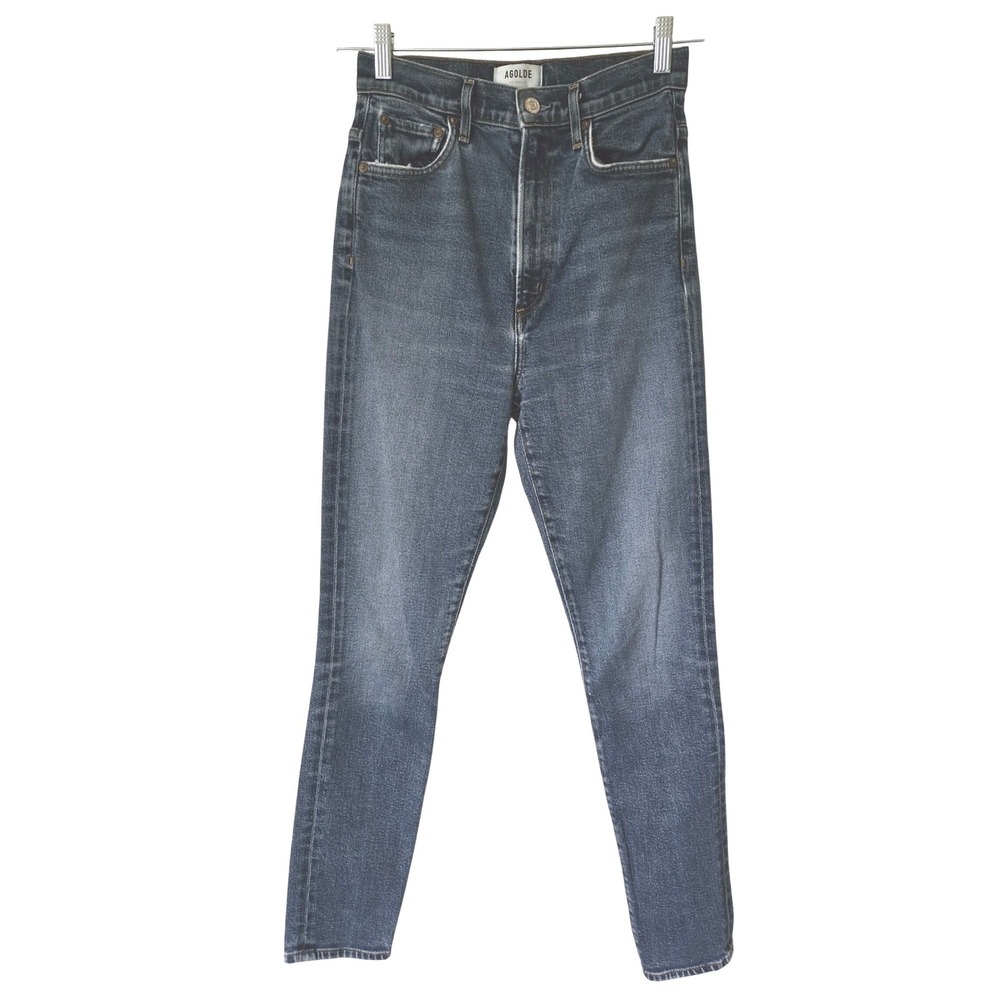AGOLDE Womens 24 Pinch Waist Skinny Jeans Blue High Rise Dark Distressed